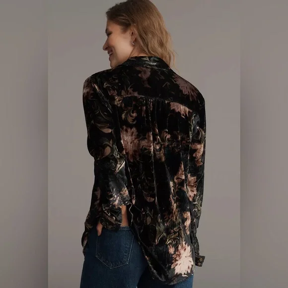 NWT Anthropology The Hadley Velvet Relaxed Buttondown Shirt by Pilcro - Picture 2 of 4